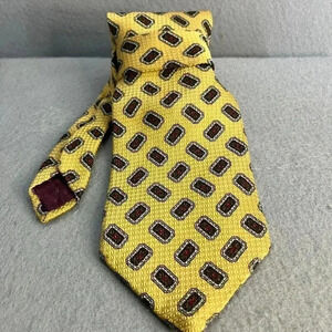 John Ashford Vintage 100% Silk Tie Geometric Golden Yellow with red accents
